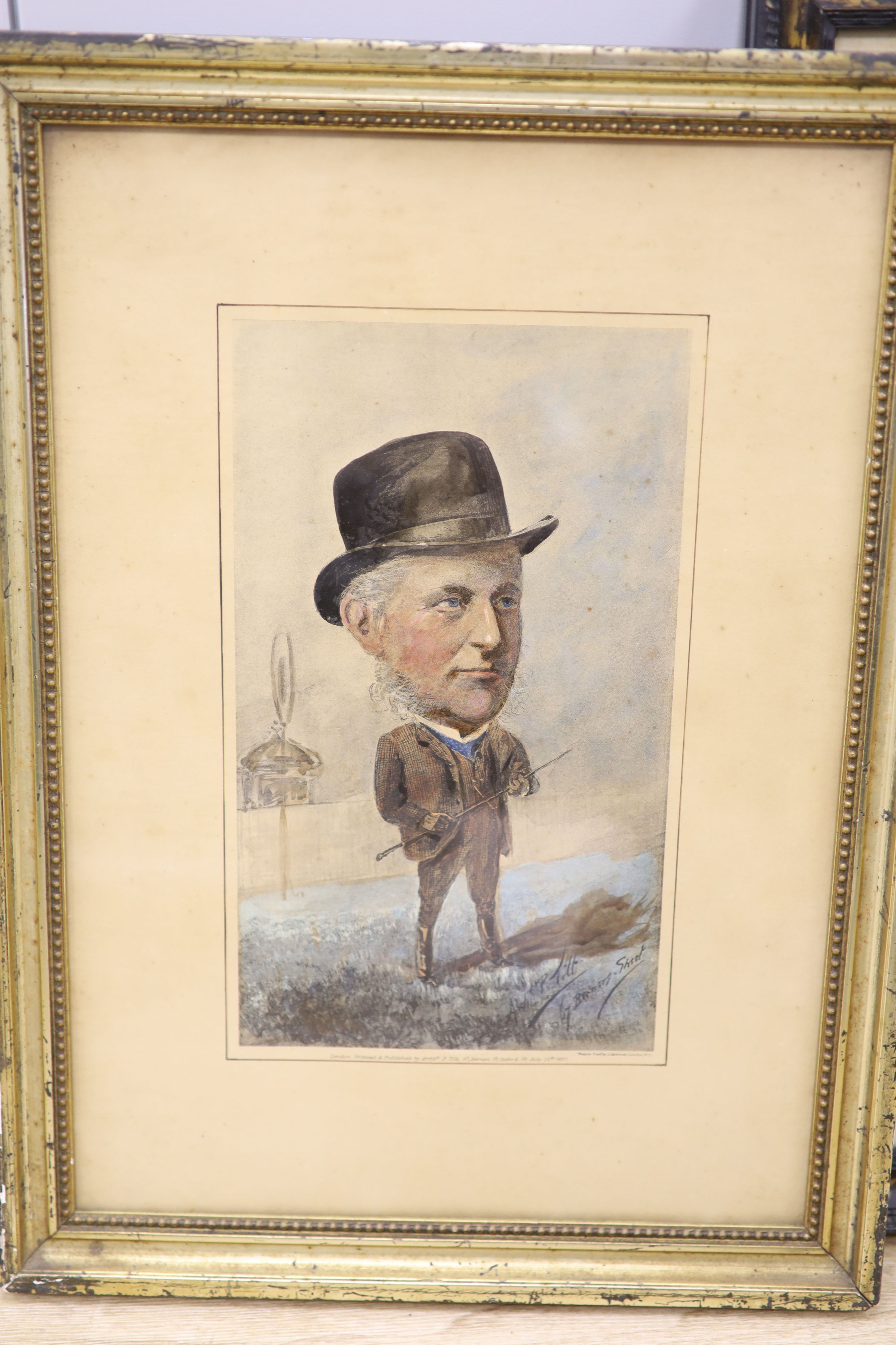 Hunt after Jones, coloured aquatint, Royal Mails starting from The Post Office, Lombard Street, 1827, 35 x 44cm, and a photo-tint of a racehorse trainer, Archibald Tilt, 28 x 16cm